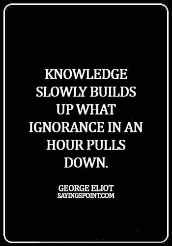 Knowledge Sayings - Knowledge slowly builds up what Ignorance in an hour pulls down. - George Eliot