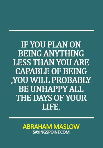 quotes on behaviour and attitude - If you plan on being anything less than you are capable of being ,You will probably be unhappy all the days of your life. -  Abraham Maslow