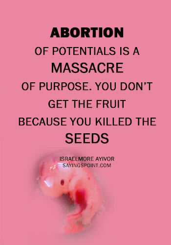 Abortion Quotes Images - "Abortion of potentials is a massacre of purpose. You don’t get the fruit because you killed the seeds!" —Israelmore Ayivor