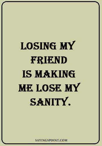 Losing a Friend Sayings -“Losing my friend is making me lose my sanity.