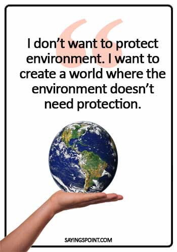 Save Environment Sayings - "I don’t want to protect environment. I want to create a world where the environment doesn’t need protection." 