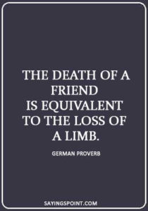 lost friendship quotes and sayings - “The death of a friend is equivalent to the loss of a limb.” —German Proverb