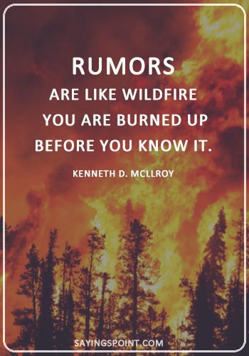 Rumor Sayings - “Rumors are like wildfire; you are burned up before you know it.” —Kenneth D. Mcllroy
