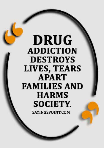 Say no to drugs Quotes -“Drug addiction destroys lives, tears apart families and harms society.” 