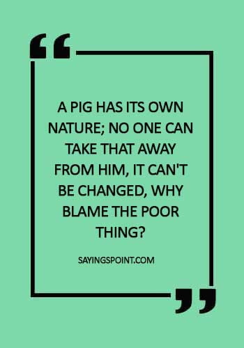 Pig Quotes - Pig Sayings - "A pig has its own nature; no one can take that away from him, it can't be changed, why blame the poor thing?" 